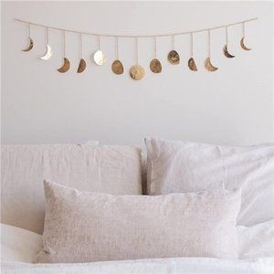 Wall Hanging, Handmade Hammered Gold Metal 13 Moons 36" Garland, Phases of moon